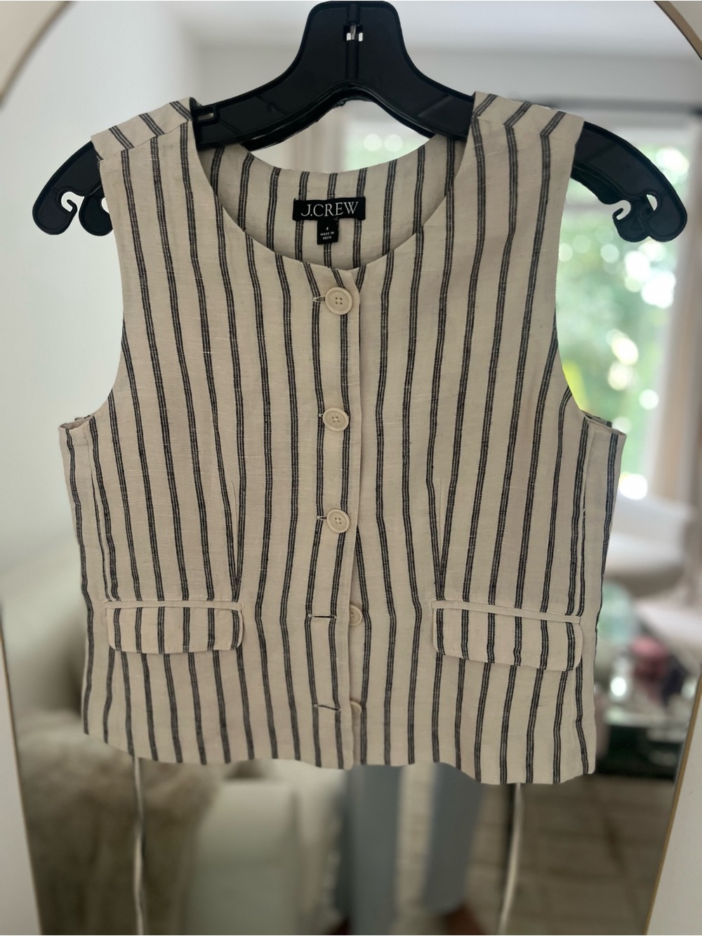 J. Crew Cream and Navy Striped Linen Vest